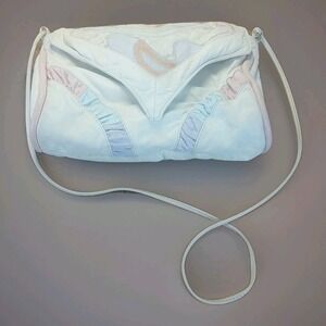 VTG Boho‎ Messenger Bag Pastel White Patchwork Leather Hippie Festival Crossbody